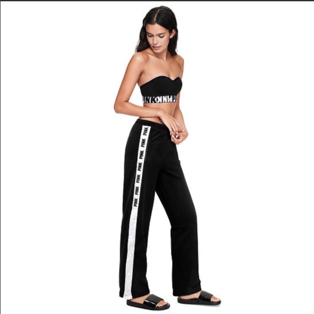 PINK Victoria’s Secret wide leg snap track pants
